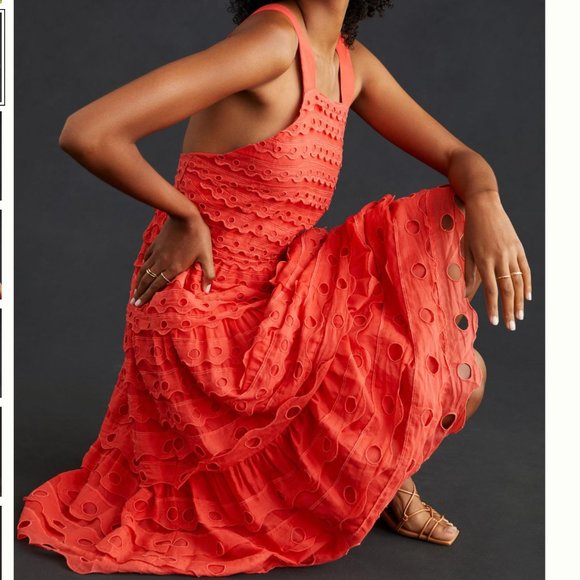 Anthropologie  MAEVE EYELET HALTER MIDI DRESS - Picture 1 of 15